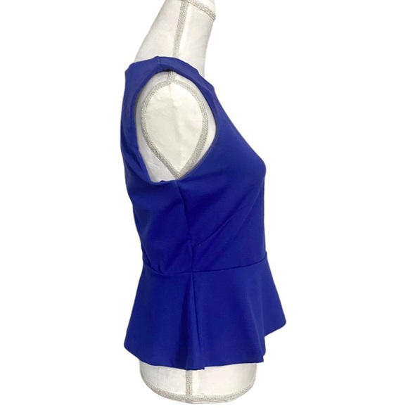 W118 by Walter Baker Blue Indigo Peplum Top Sleeveless Zip Up Back Shirt Small - Picture 6 of 9